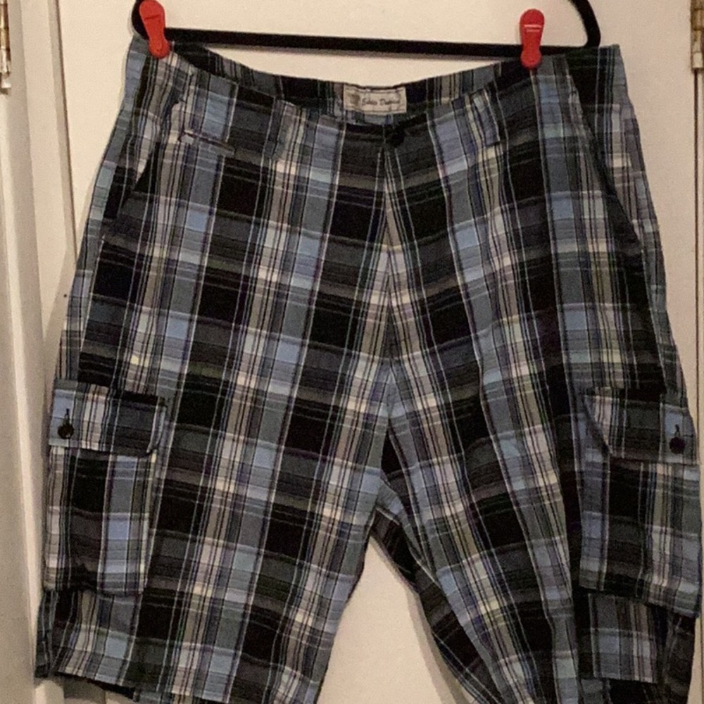 Eddie Domani Black and Blue Cargo Shorts Lightweight Casual